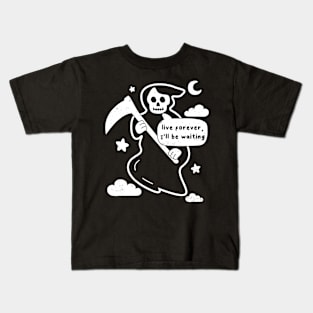 Funny Grim Reaper, Live Forever Joke, Birthday Goth Humor Kids T-Shirt